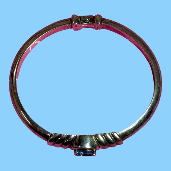 Sterling Silver Hinged Cable Bracelet Signed CI Blue Topaz Stone 20.66g Womens - Picture 9 of 9